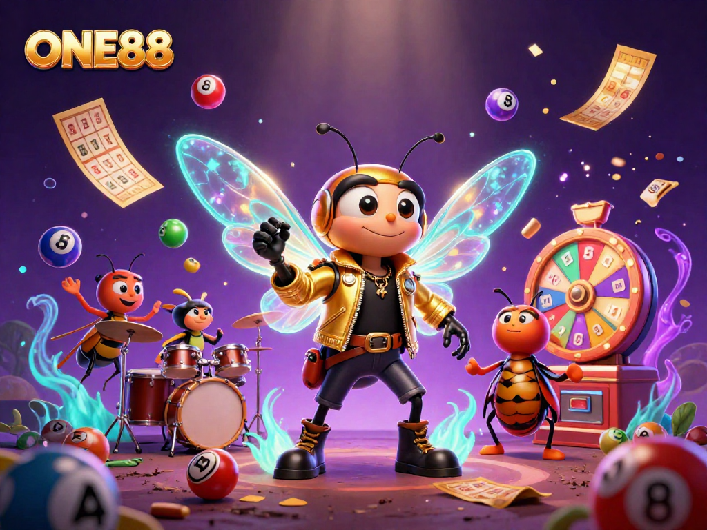 ONE88 players engage in vibrant 3D gaming with dynamic elements surrounding a rock star scene.
