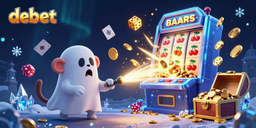 Experience exciting gaming jackpots with debet as a playful monkey and puppy team up in a haunted casino.