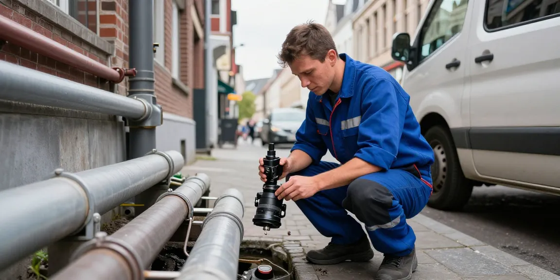 Ontstopping Antwerpen: Technicus inspecteert afvoersysteem met camera in Antwerpen.