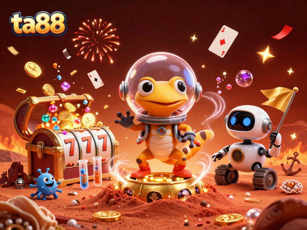 Experience the thrilling ta88 adventure as a Martian gecko uncovers a golden casino amidst Martian sands.
