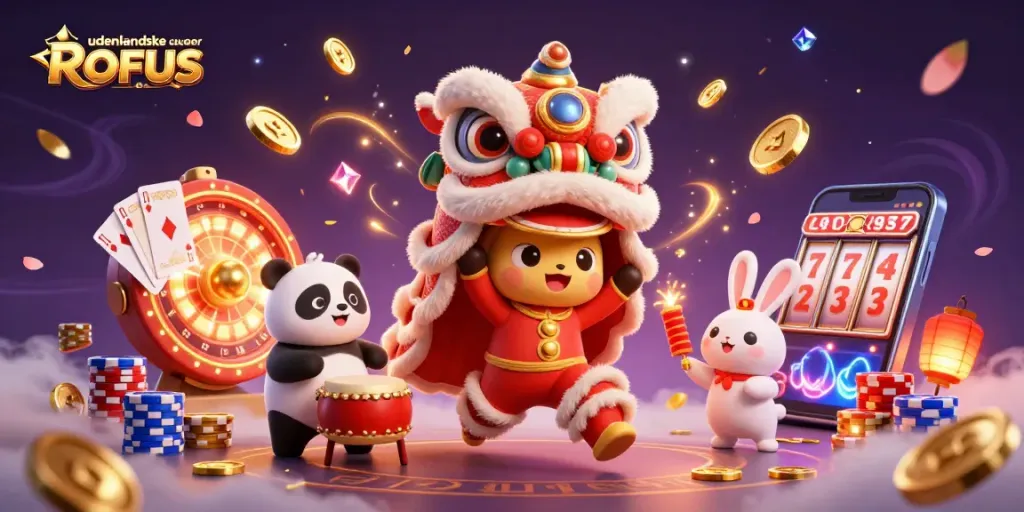 Engage in fun at udenlandske casinoer uden ROFUS, featuring vibrant characters and exciting casino elements.