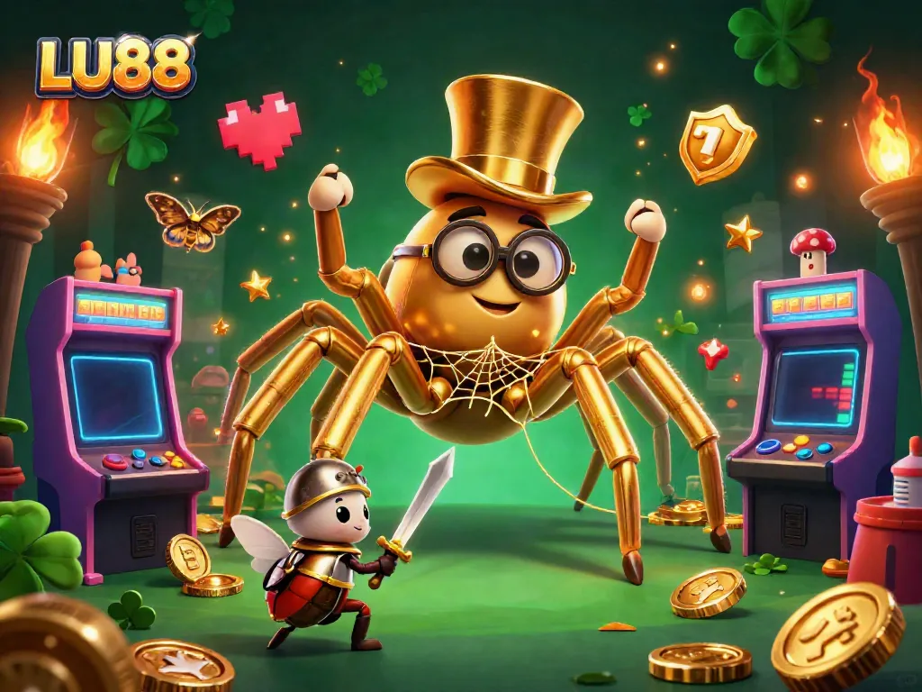 Experience thrill at LU88 casino with golden creatures and arcade games in an interactive digital environment.