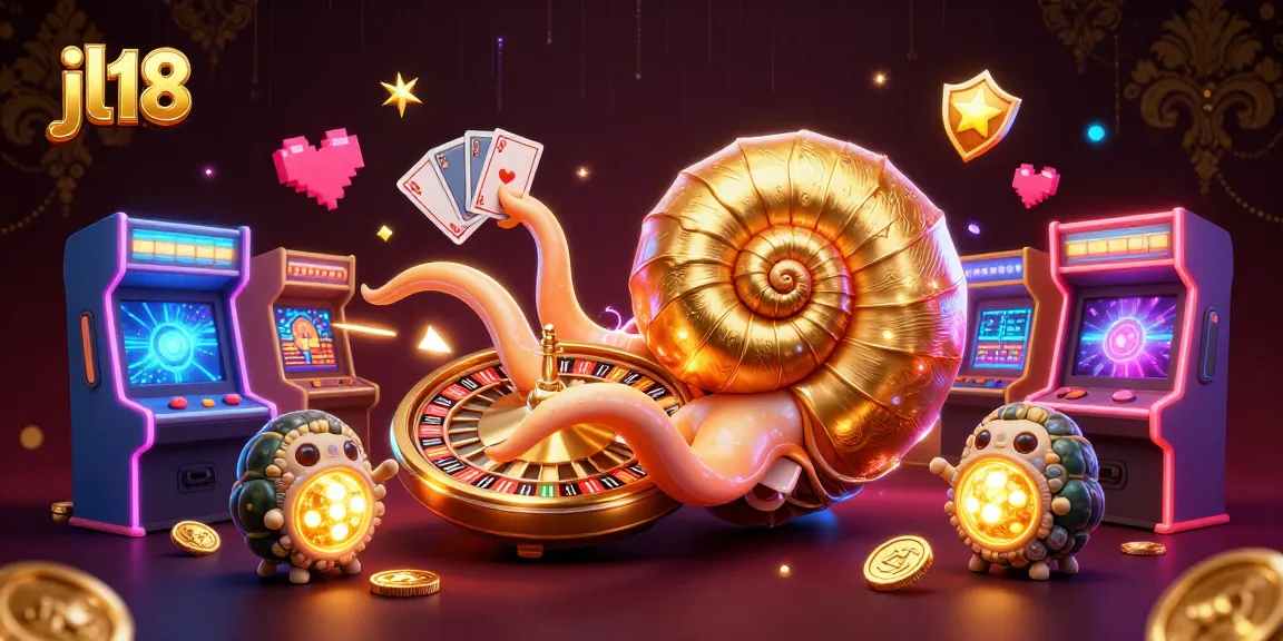 Experience thrilling gaming at jl18 with a giant nautilus and vibrant casino elements.