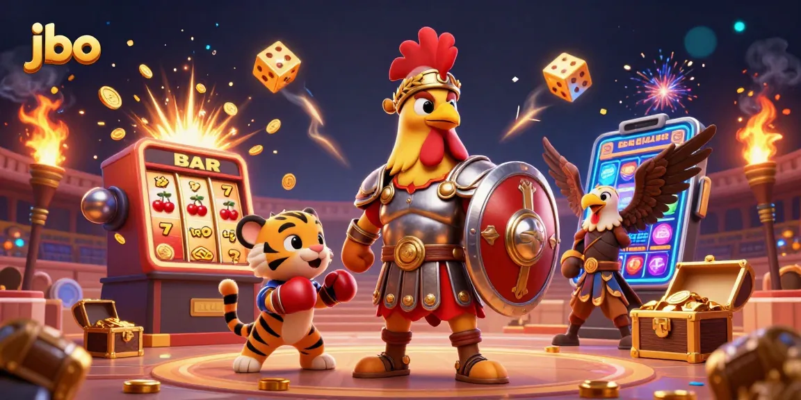 Spin the jbo reels with excitement in this vibrant, action-packed casino illustration.