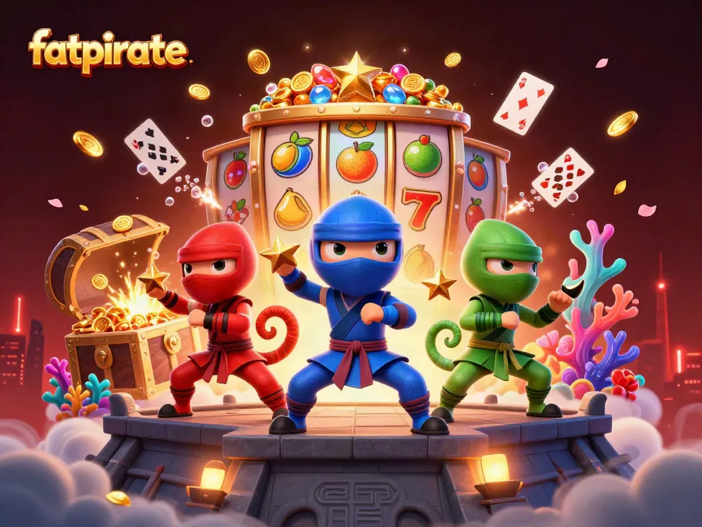 Experience the excitement of fatpirate with thrilling slot reels and ninja chameleons in action.