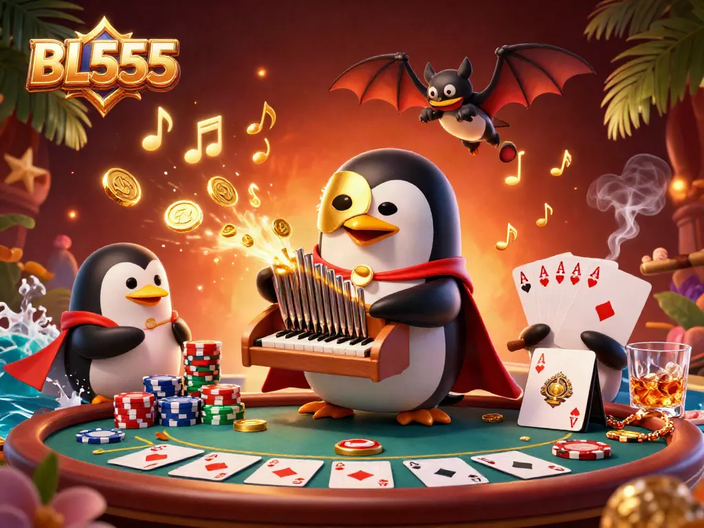 Experience thrilling gaming at BL555 with a vibrant casino scene full of coins, cards, and excitement.