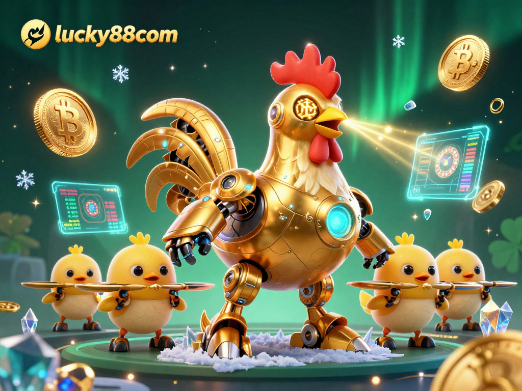 Engage in thrilling gameplay at lucky88com, featuring dynamic casino elements like slot reels and crypto coins.
