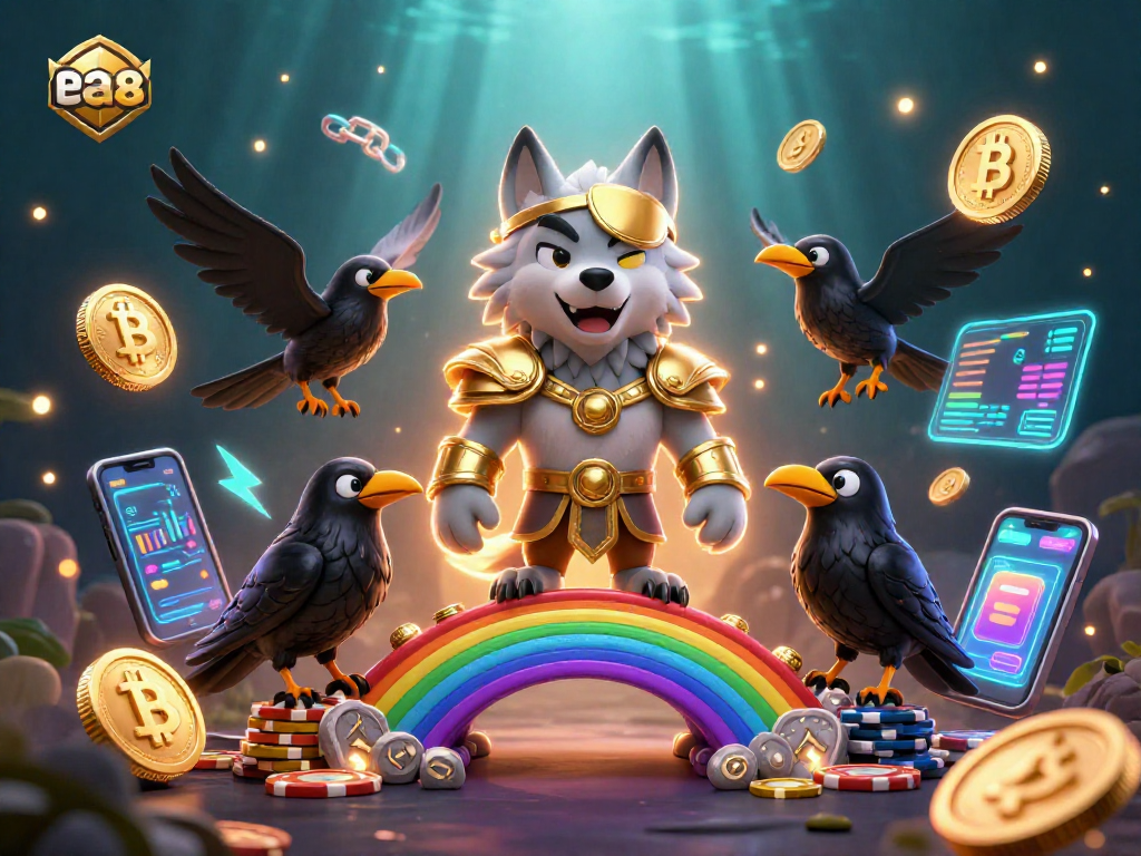 Experience the thrill of ea88 casino gaming with Odin and his ravens amidst colorful digital elements.