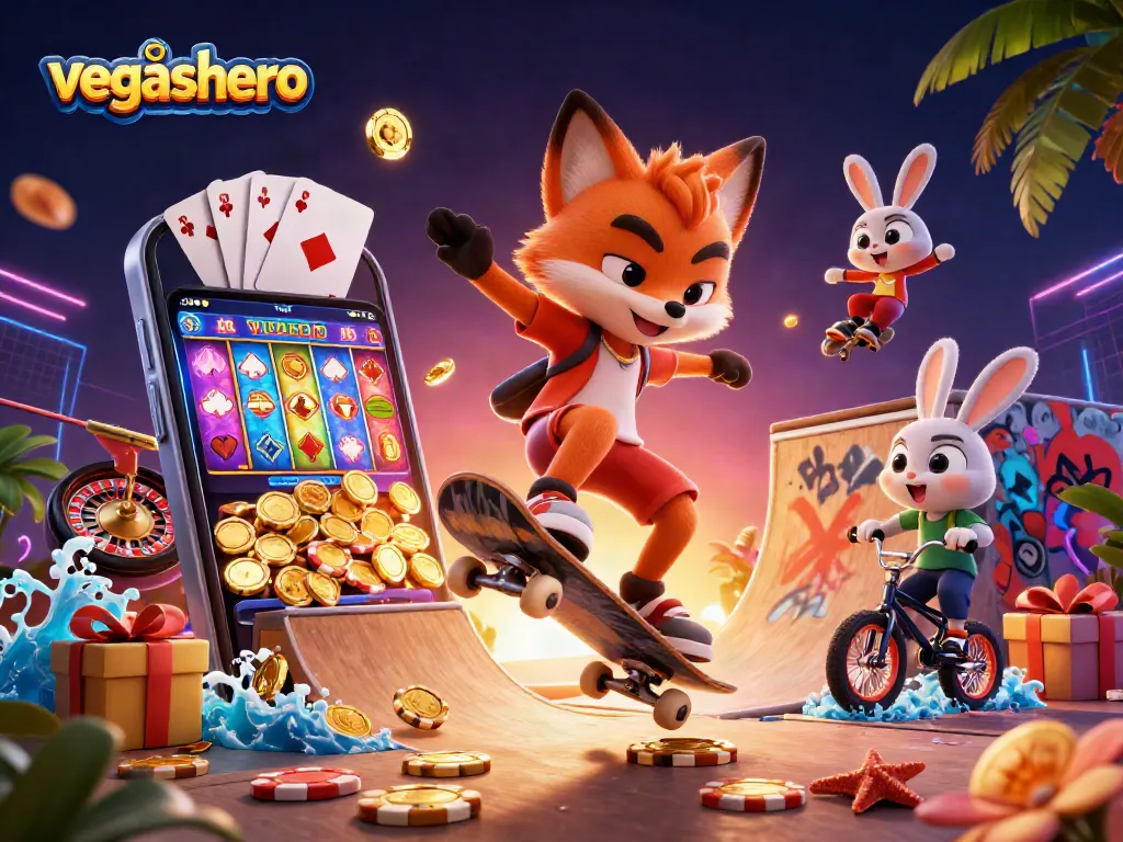 Experience VegasHero's thrilling gaming adventure with vibrant casino characters in action.