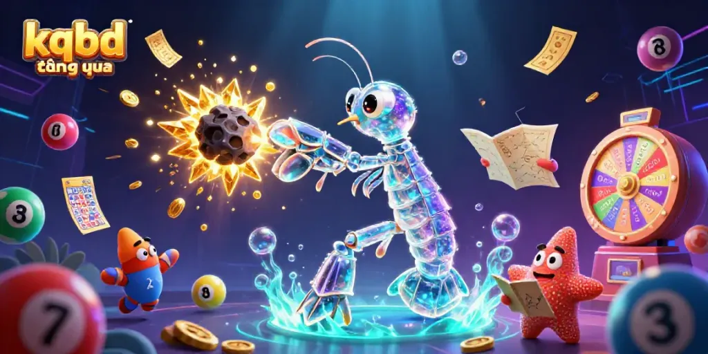 Experience the thrill of kqbd đem qua with colorful lottery balls and vibrant casino elements in a dynamic scene.