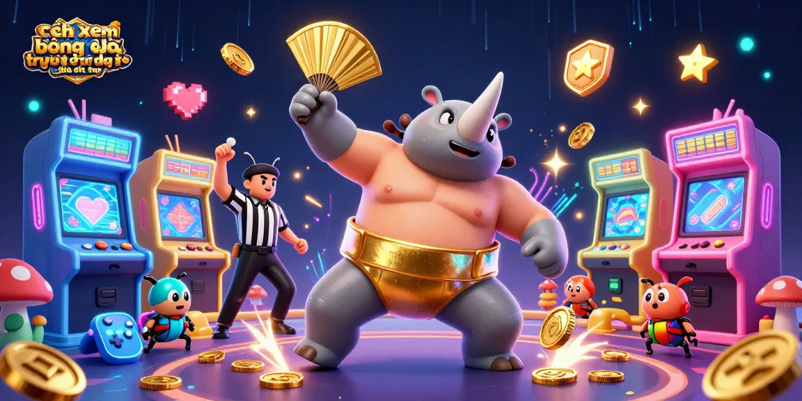 Experience cách xem bóng đá trực tiếp trên điện thoại as the beetle champion stomps amidst flying coins and gaming excitement.