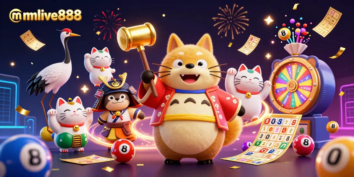 Join the excitement of mmlive888 with this vibrant casino-themed illustration featuring playful characters.