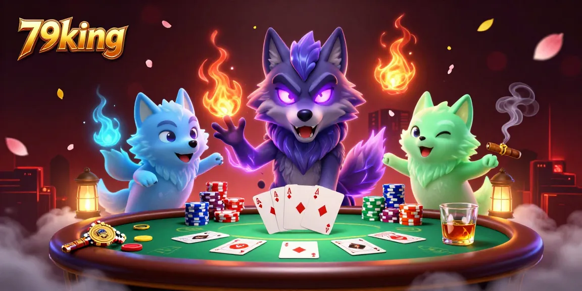 Experience thrilling poker action with 79king's immersive ghostly wolves and vibrant casino elements.