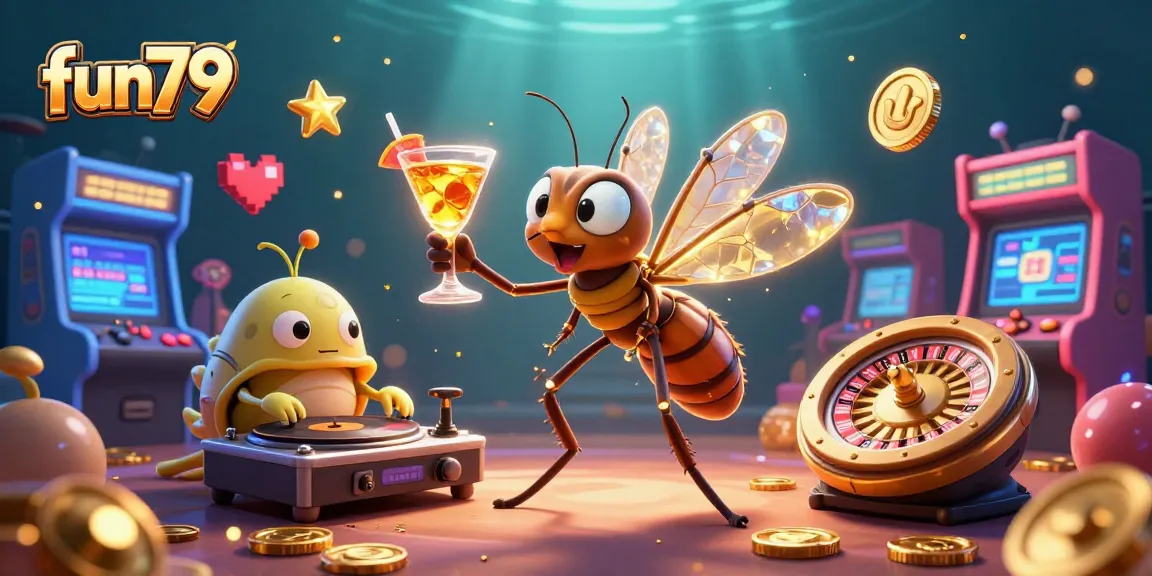 Experience fun79's vibrant casino world with lively mascots, games, and roulette excitement.