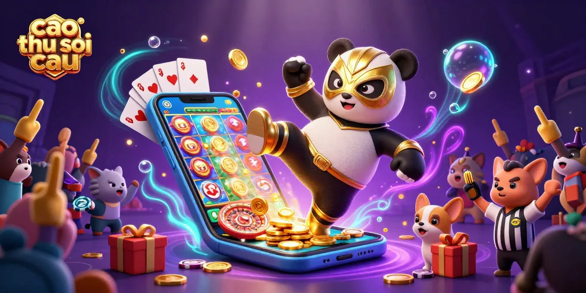 Engaging illustration showcasing cao thu soi cau with a panda wrestler and chihuahua referee in a vibrant casino atmosphere.