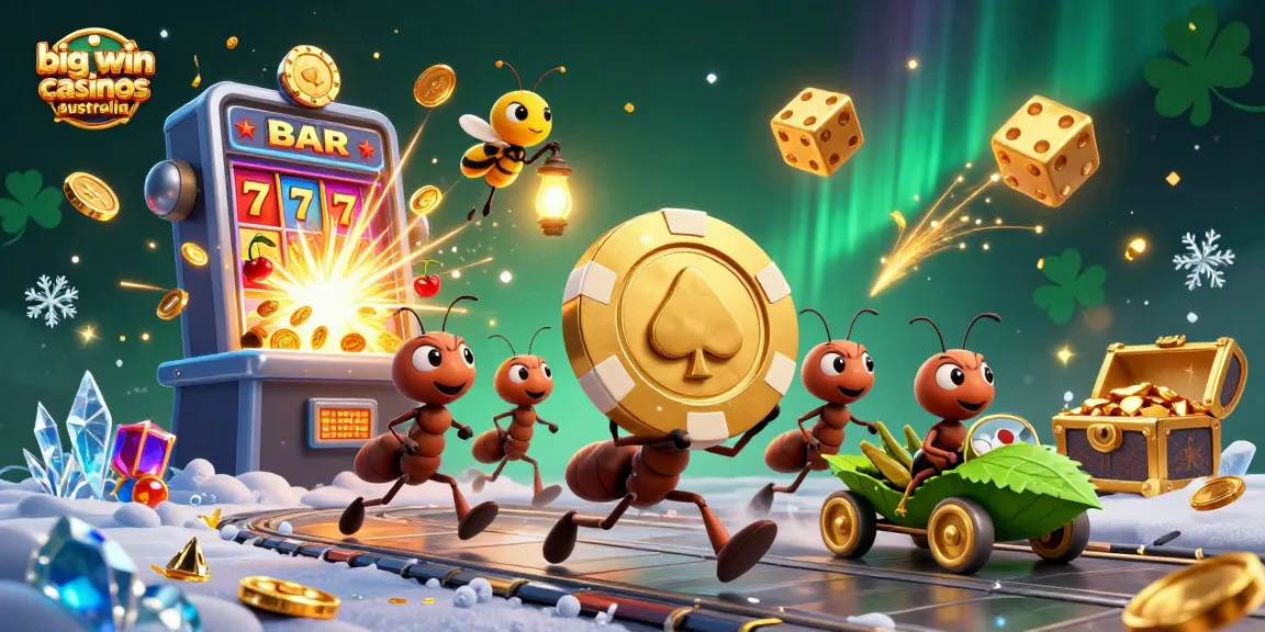 Experience big win casinos Australia with this vibrant cartoon scene of ants in a heist.