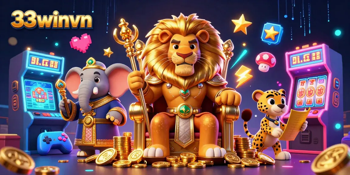 Explore thrilling wins with 33winvn in this vibrant casino-themed illustration featuring dynamic gaming elements.