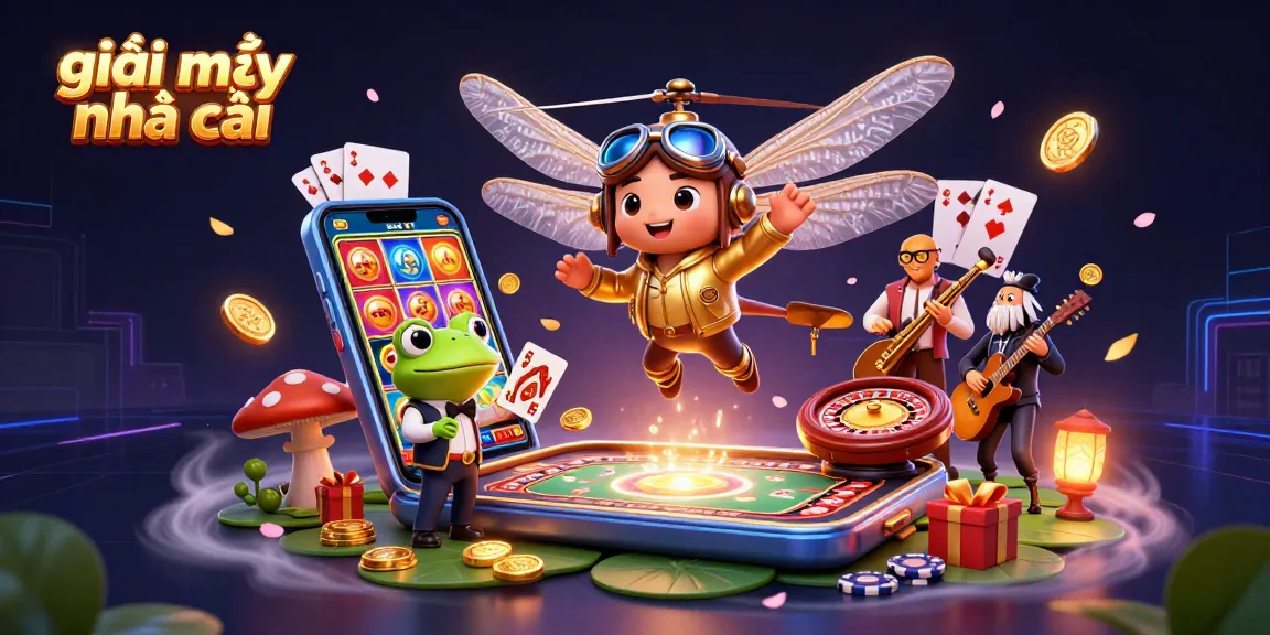 Engage in thrilling gaming with giải mã nhà cái at a vibrant lily pad casino scene featuring unique characters.