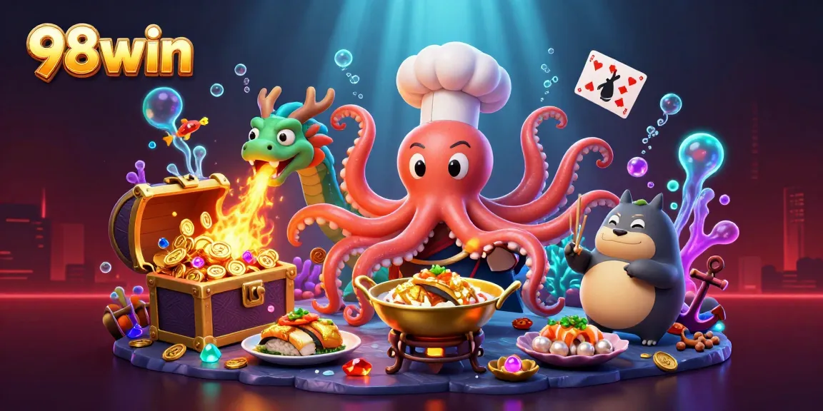 Engage in thrilling gameplay at 98win with exciting slot reels, golden dishes, and underwater treasures!
