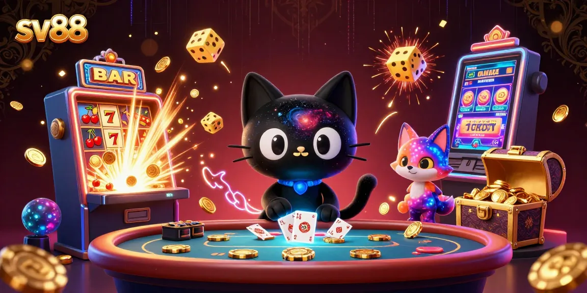 Experience thrilling wins at sv88, featuring a cosmic casino with a black hole cat and nebula fox.