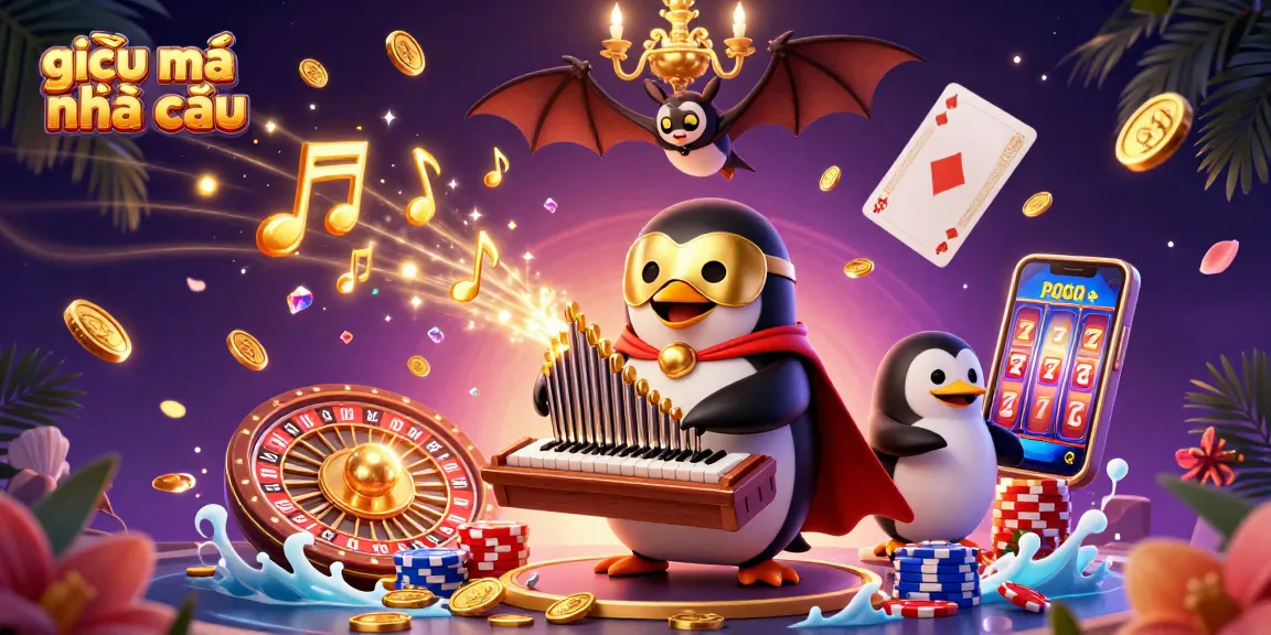 Experience the magic of giải mã nhà cái with a dynamic casino scene featuring a penguin organist