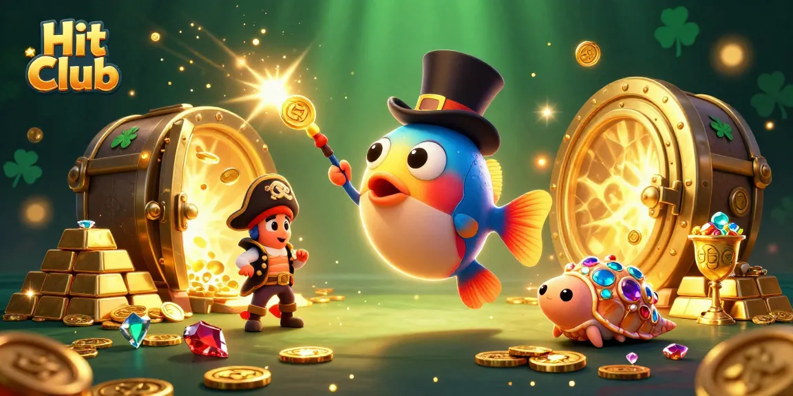 Hit Club delights players with a vibrant 3D scene of lucky characters and treasures.