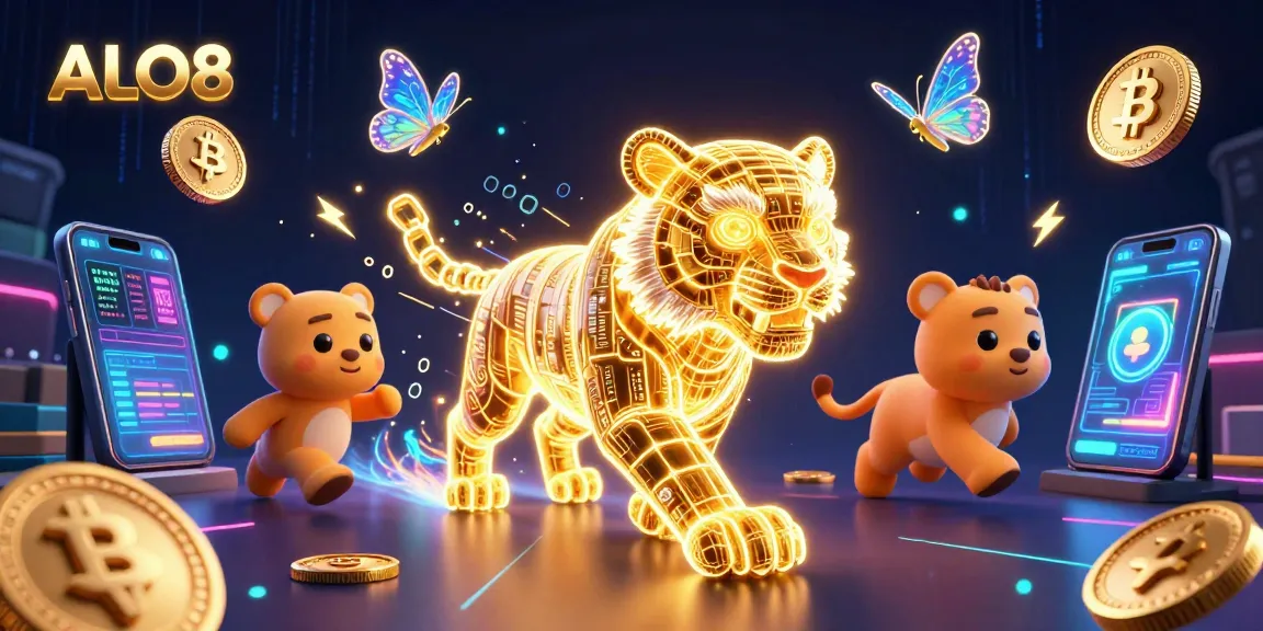 Experience thrilling gameplay at ALO8 with a neon golden tiger in a vibrant digital casino environment.